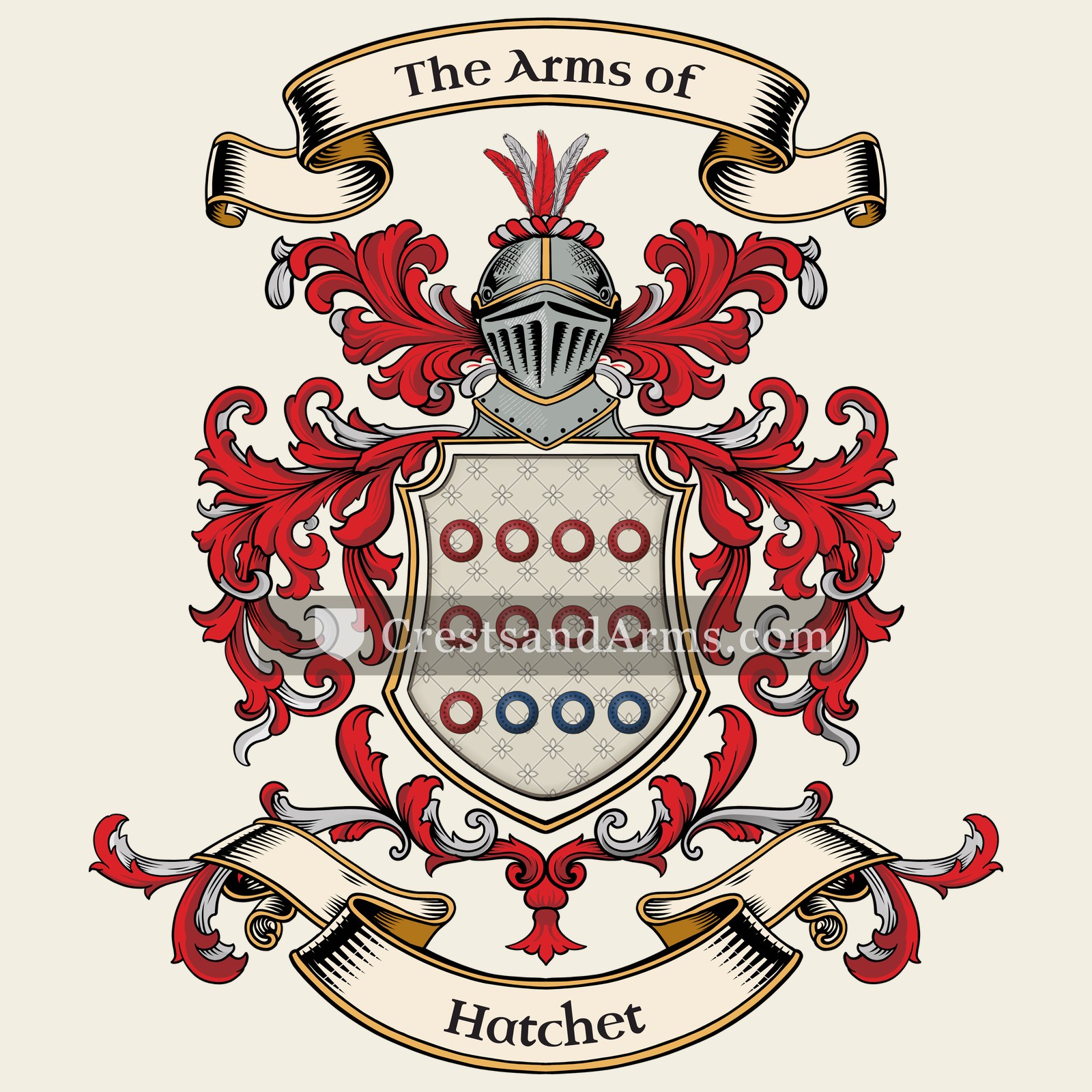 The Hatchet coat of arms, drawn from the recorded blazon