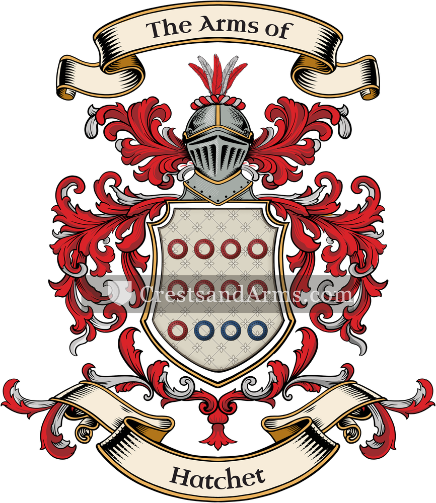 The Hatchet coat of arms, drawn from the recorded blazon