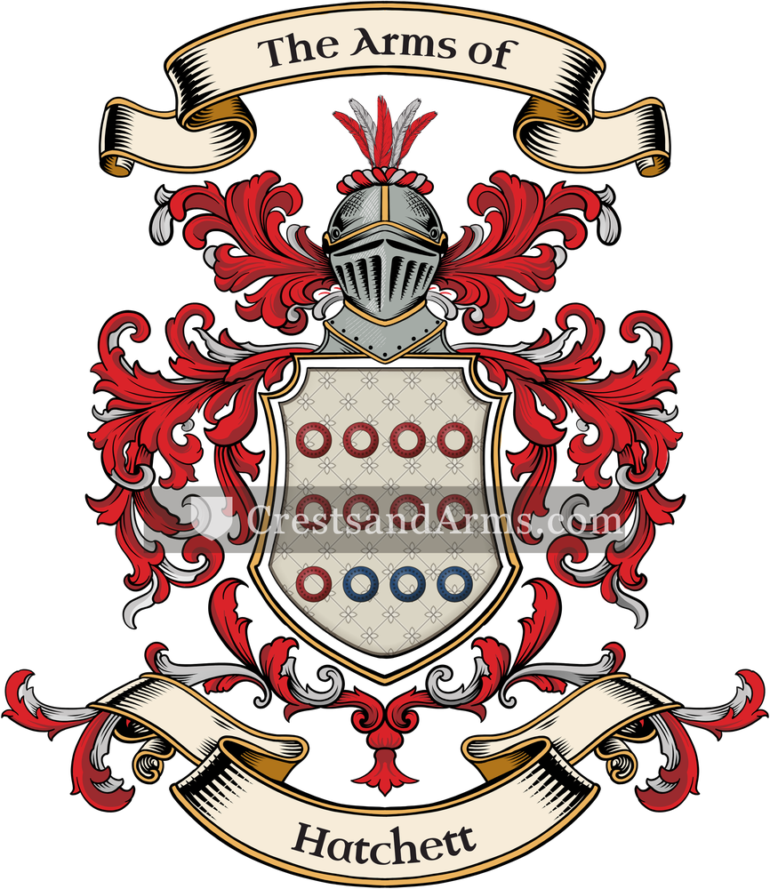 The Hatchett coat of arms, drawn from the recorded blazon
