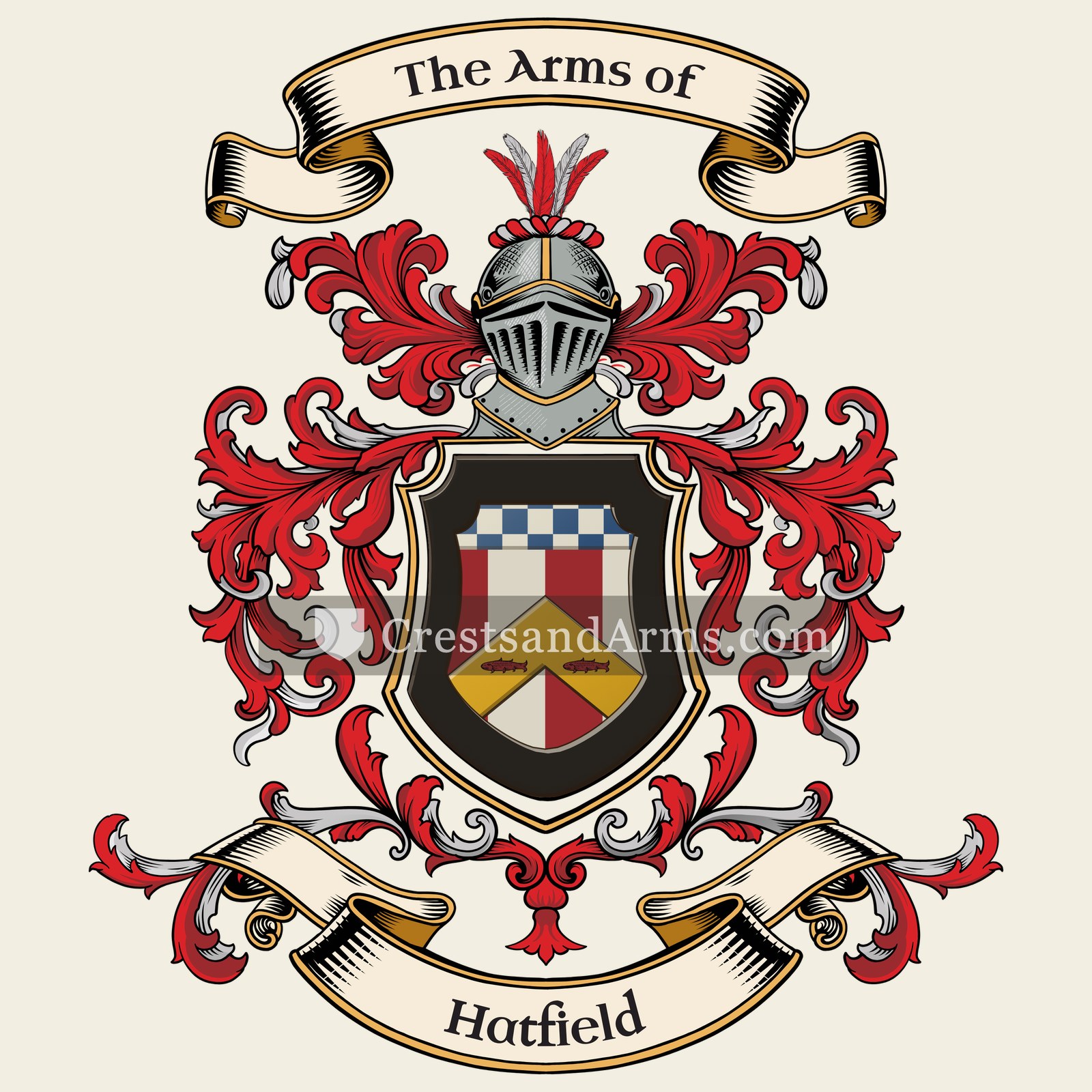 The Hatfield coat of arms, drawn from the recorded blazon