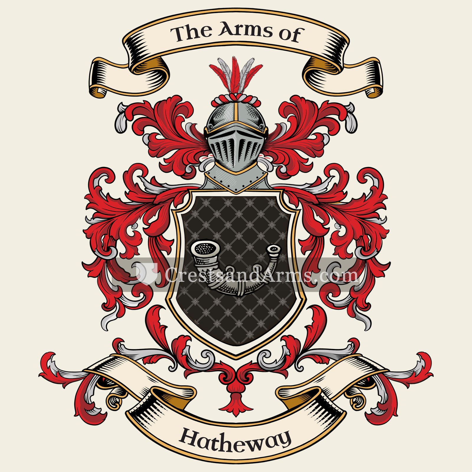 The Hatheway coat of arms, drawn from the recorded blazon