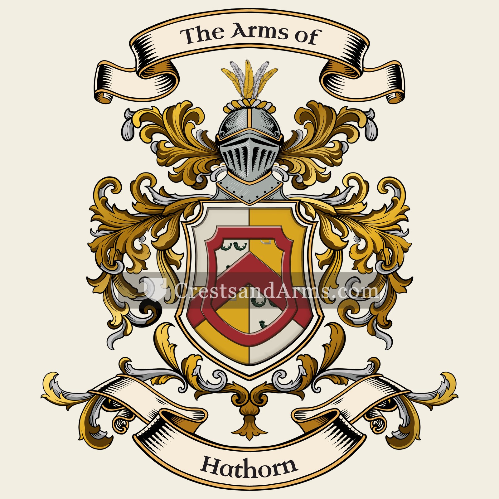 The Hathorn coat of arms, drawn from the recorded blazon