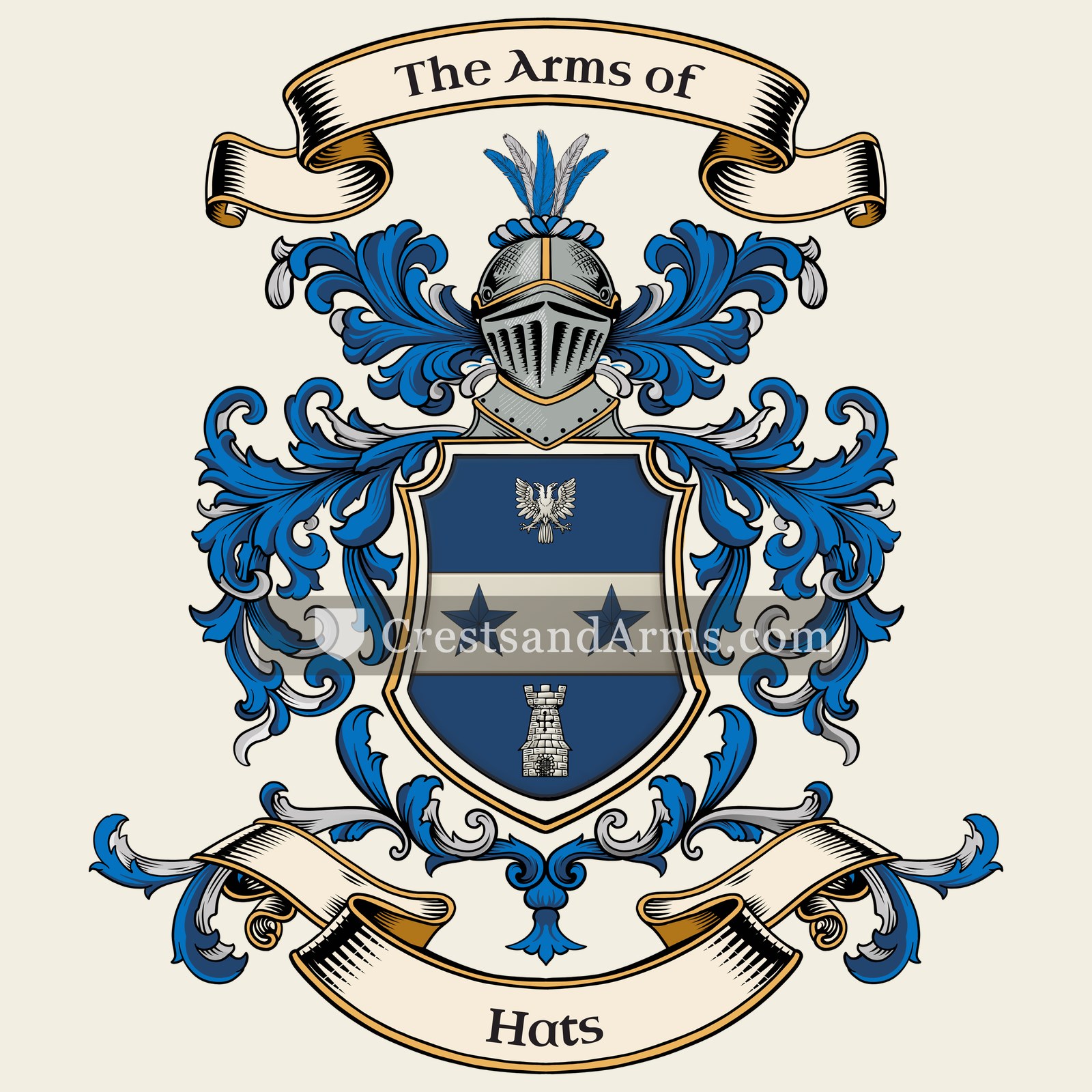 The Hats coat of arms, drawn from the recorded blazon