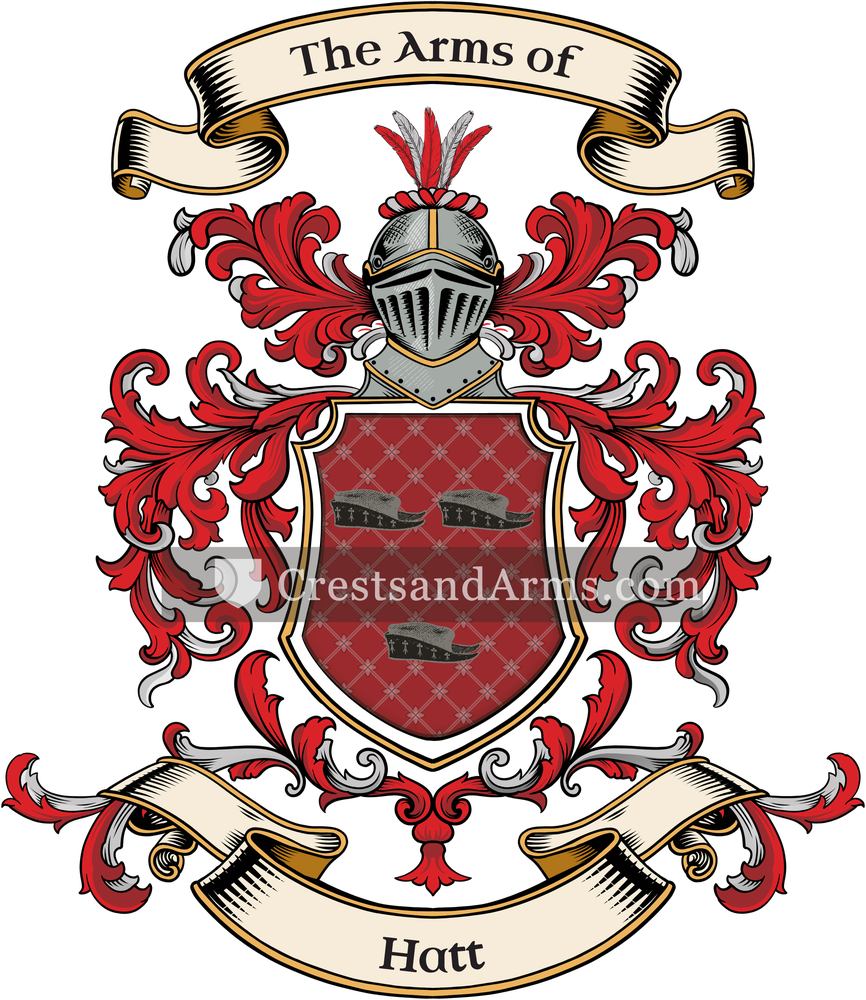 The Hatt coat of arms, drawn from the recorded blazon