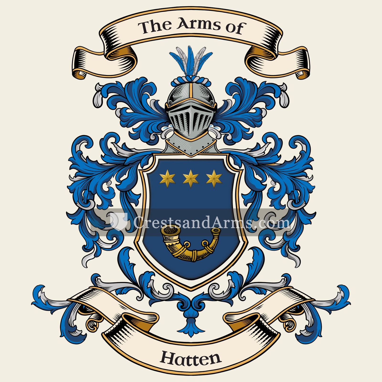 The Hatten coat of arms, drawn from the recorded blazon