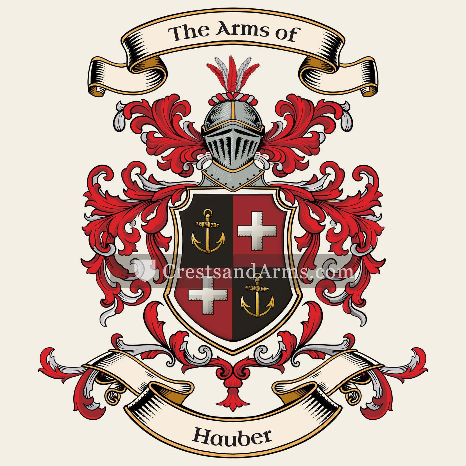 The Hauber coat of arms, drawn from the recorded blazon