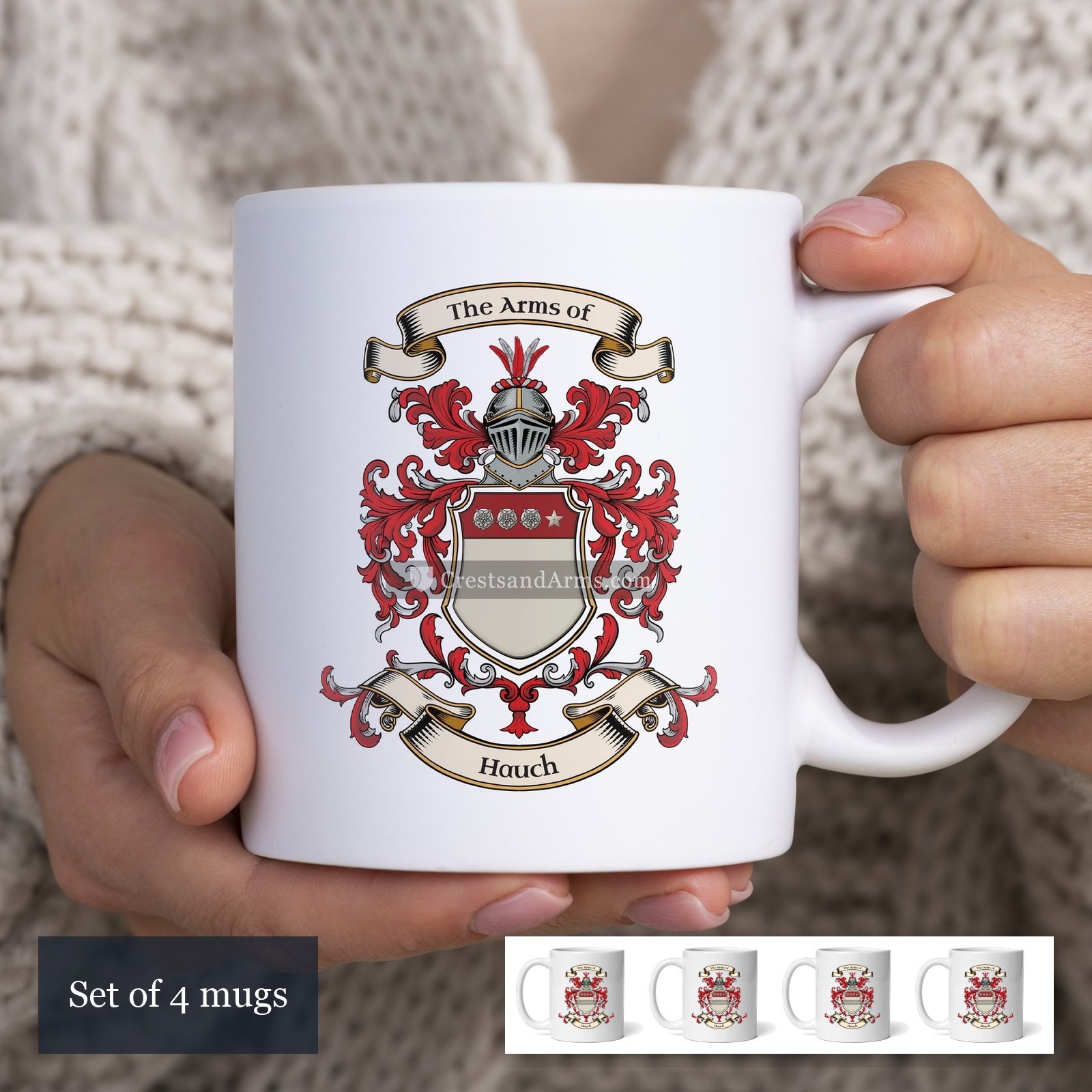 The Hauch arms on the set of 4 mugs