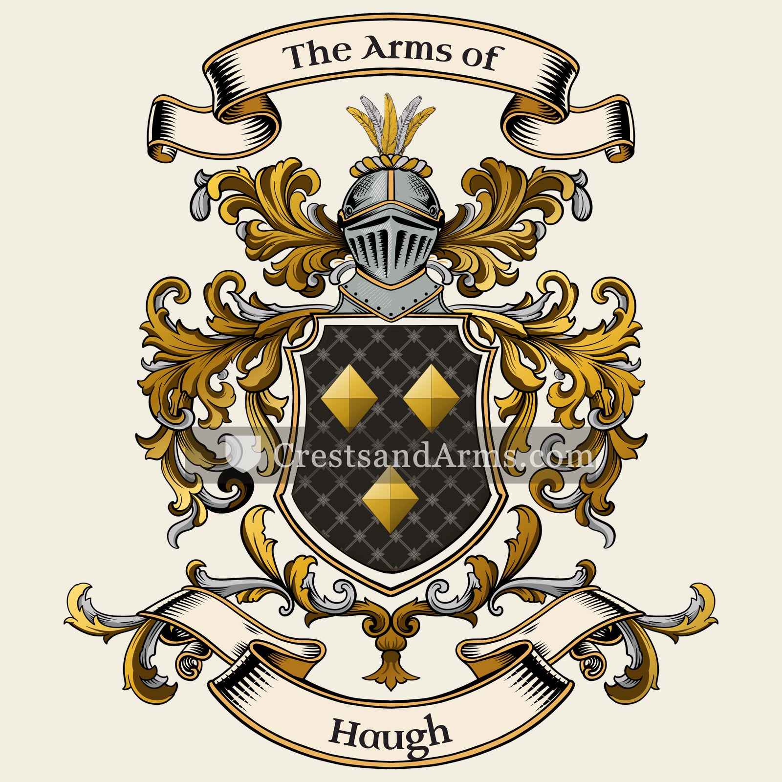 The Haugh coat of arms, drawn from the recorded blazon