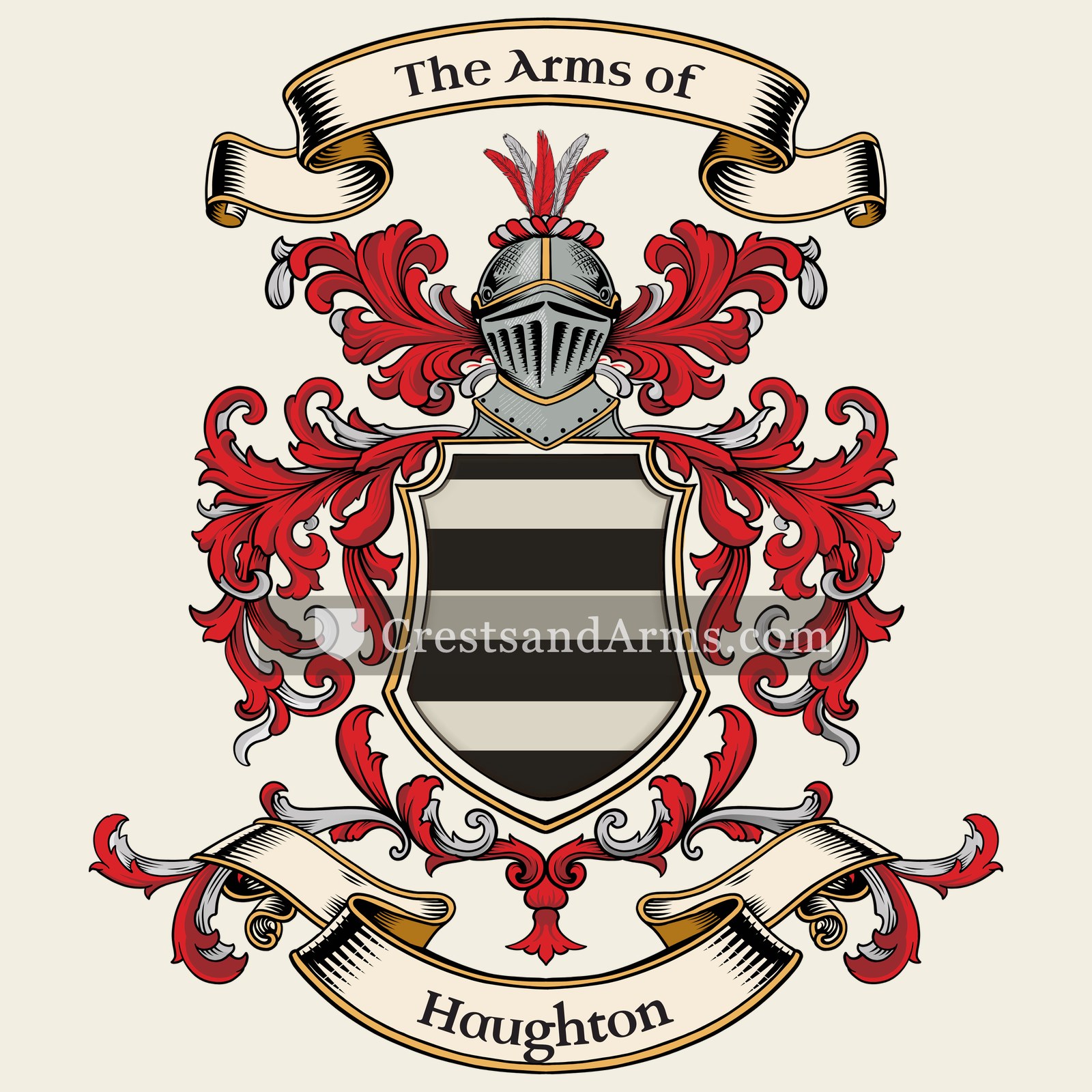 The Haughton coat of arms, drawn from the recorded blazon