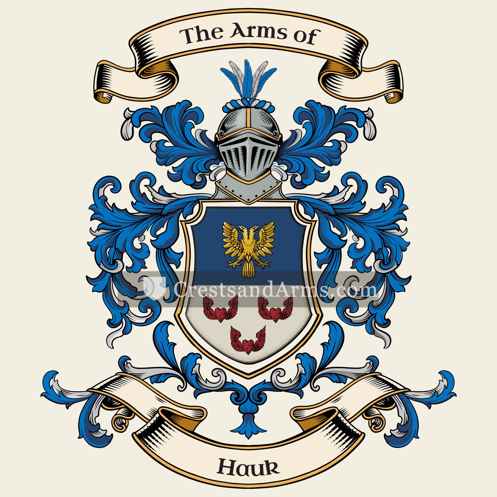 The Hauk coat of arms, drawn from the recorded blazon