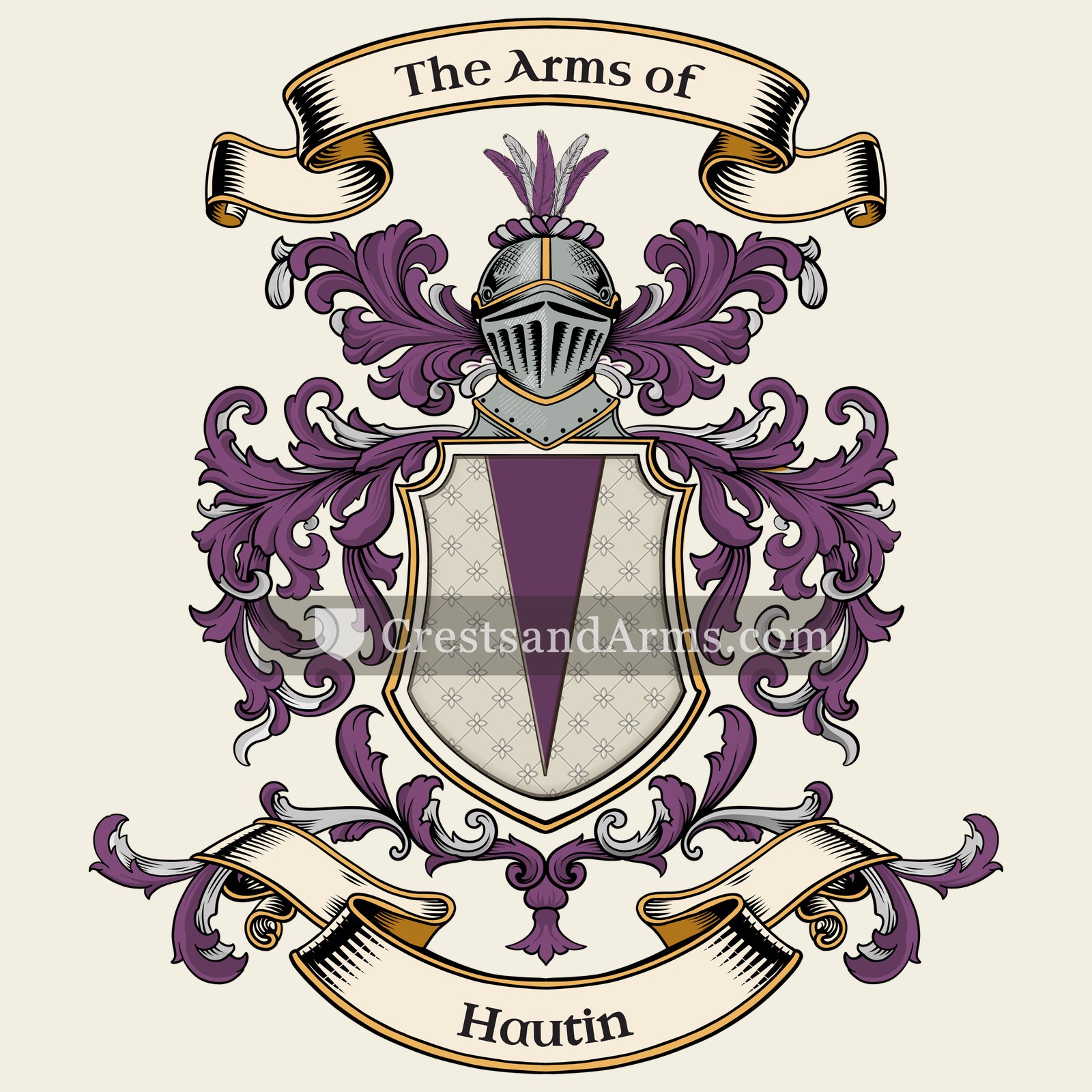 The Hautin coat of arms, drawn from the recorded blazon