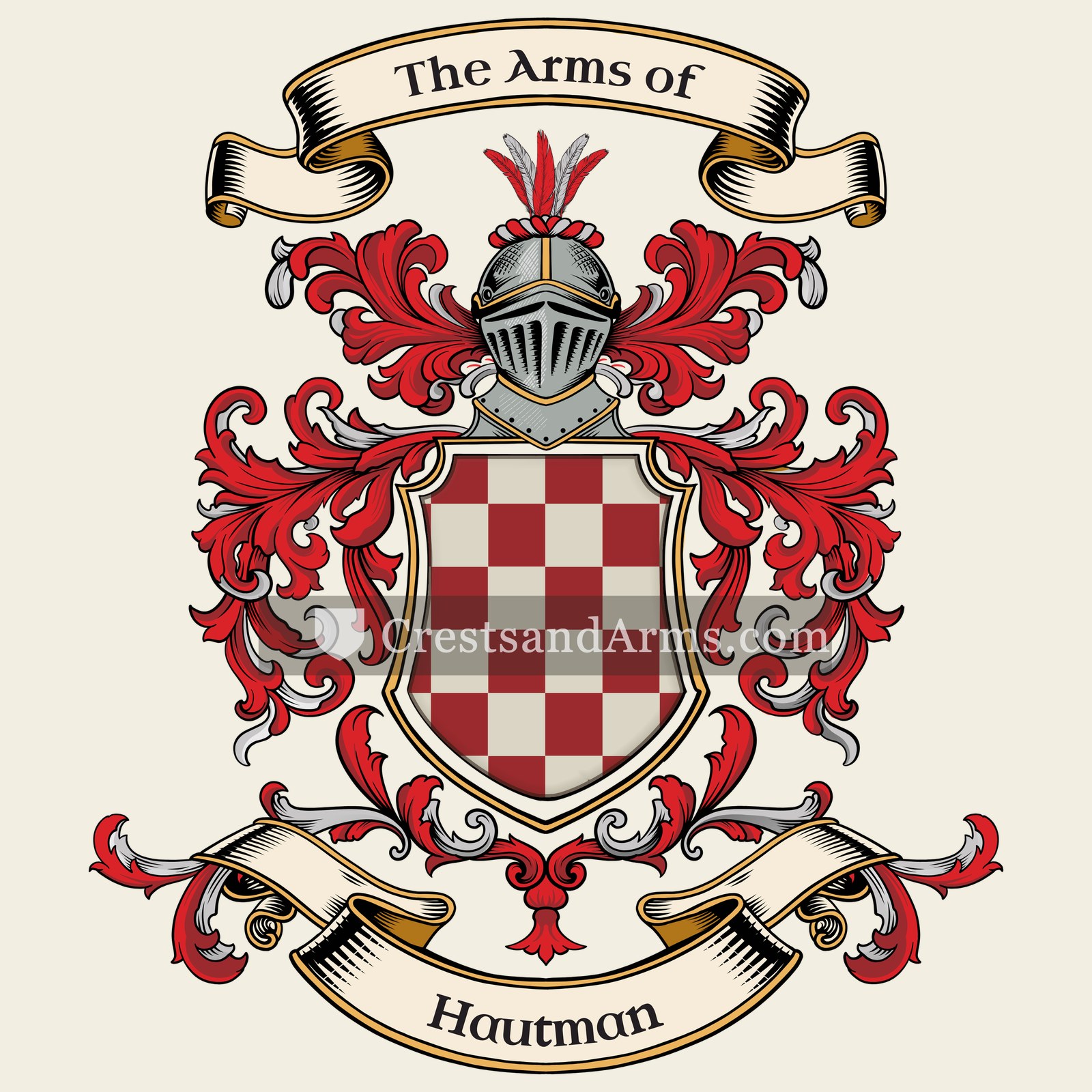 The Hautman coat of arms, drawn from the recorded blazon