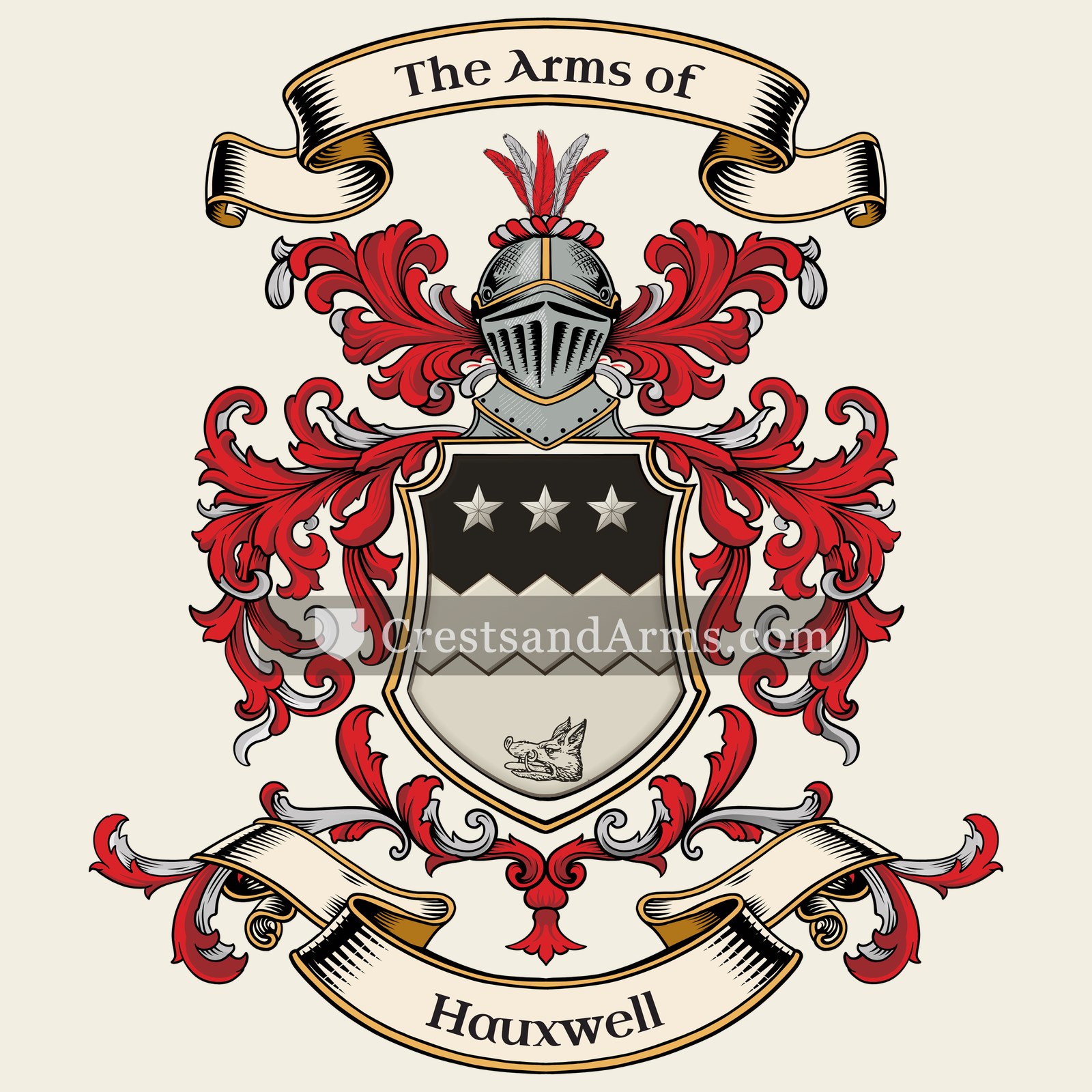 The Hauxwell coat of arms, drawn from the recorded blazon