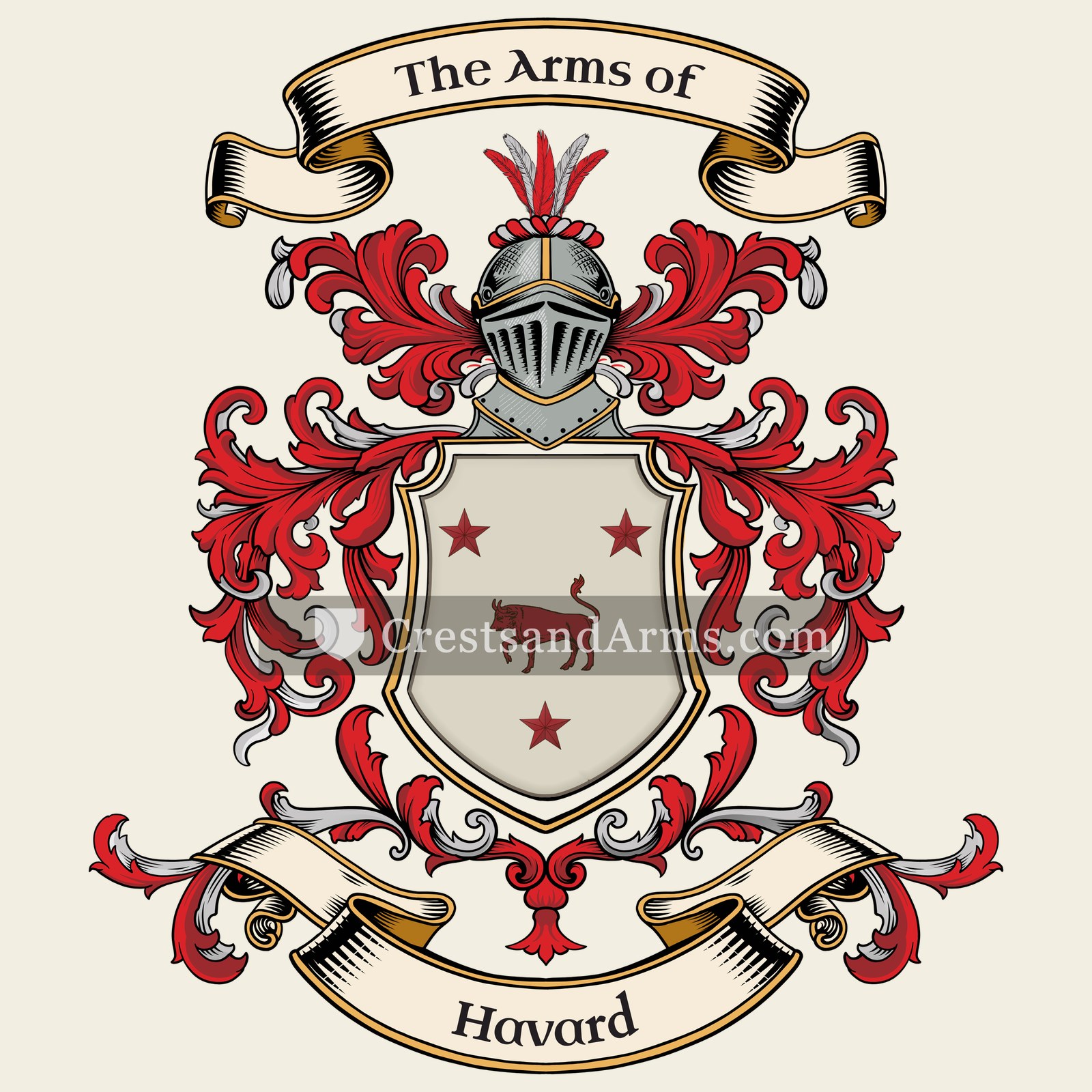 The Havard coat of arms, drawn from the recorded blazon