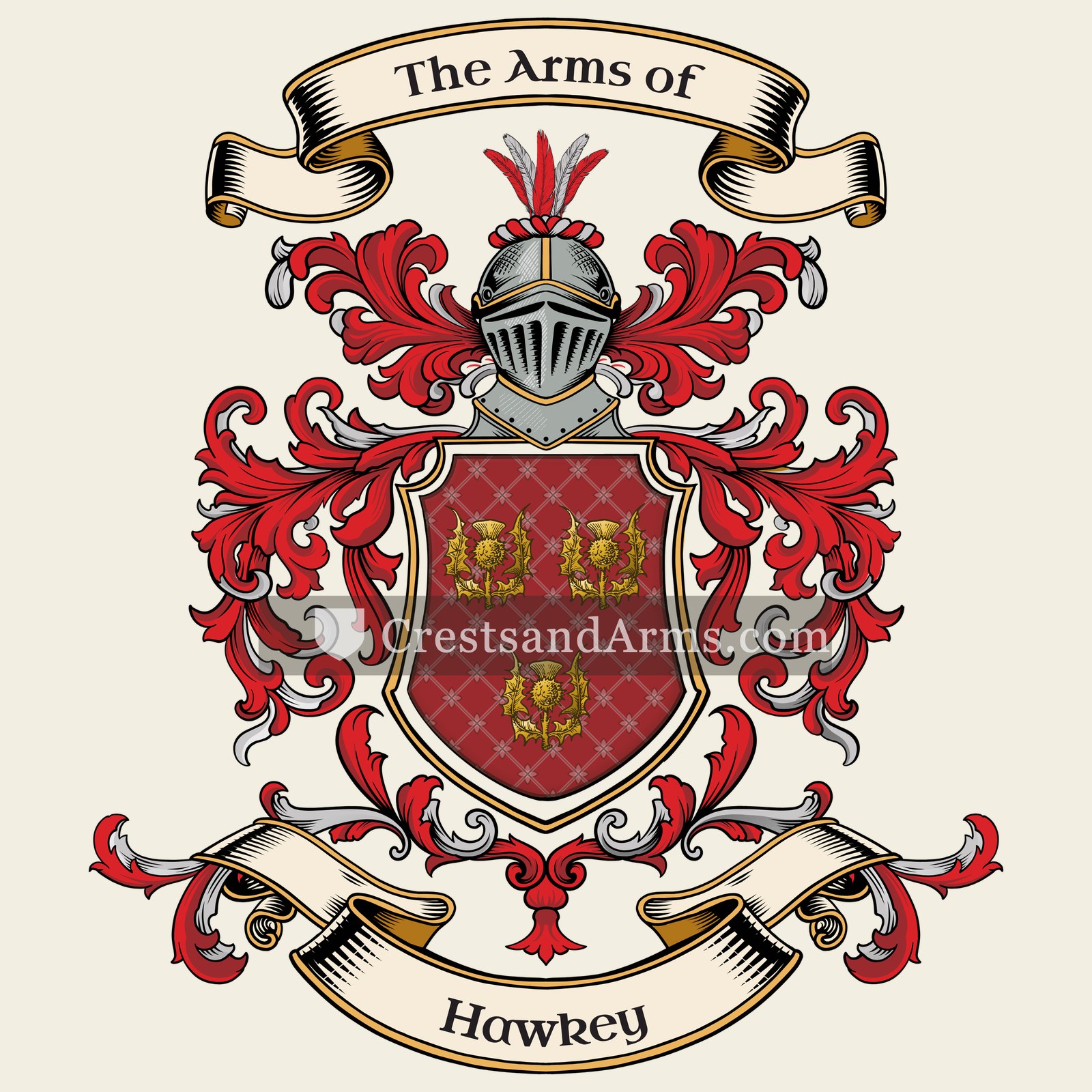 The Hawkey coat of arms, drawn from the recorded blazon