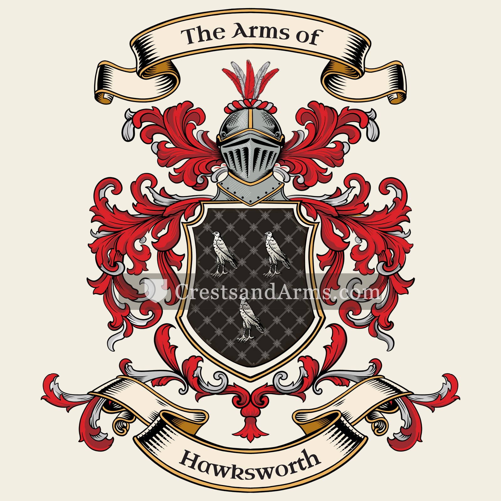 The Hawksworth coat of arms, drawn from the recorded blazon