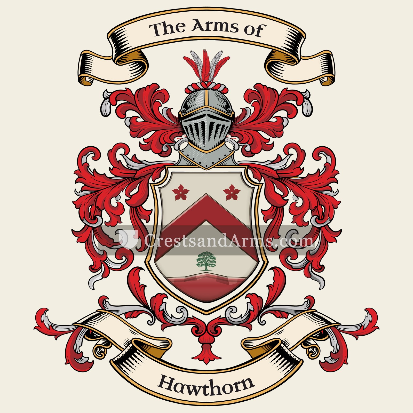 The Hawthorn coat of arms, drawn from the recorded blazon