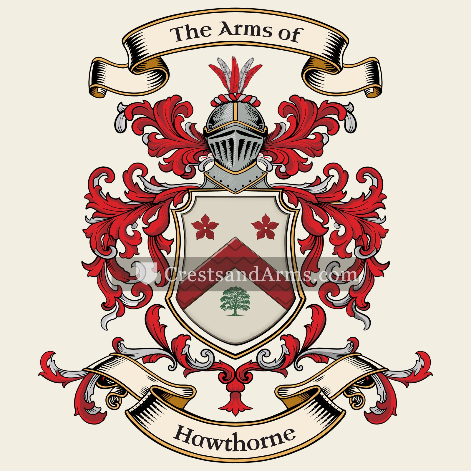 The Hawthorne coat of arms, drawn from the recorded blazon