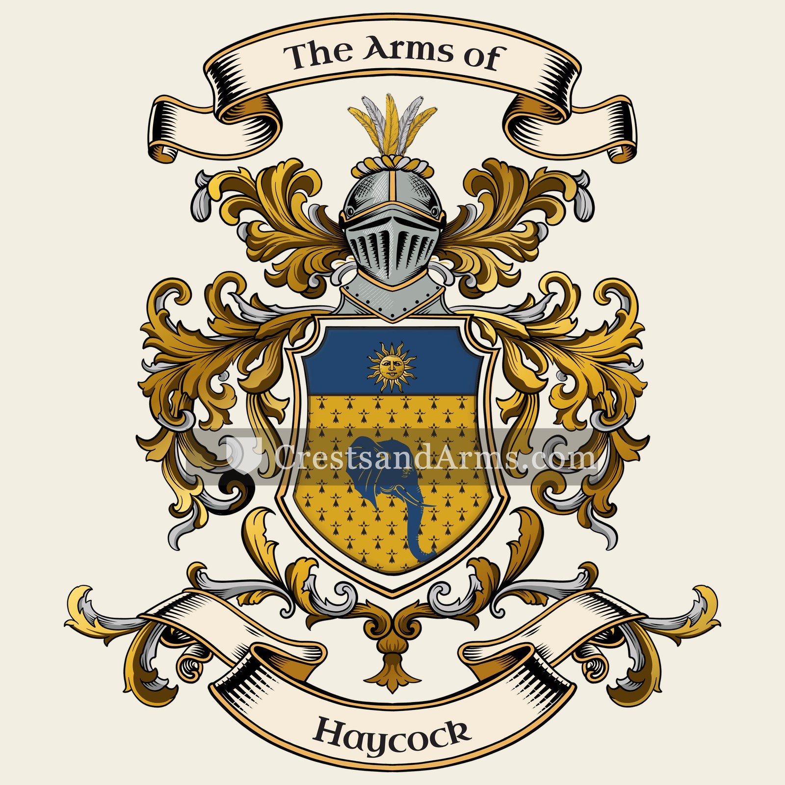 The Haycock coat of arms, drawn from the recorded blazon