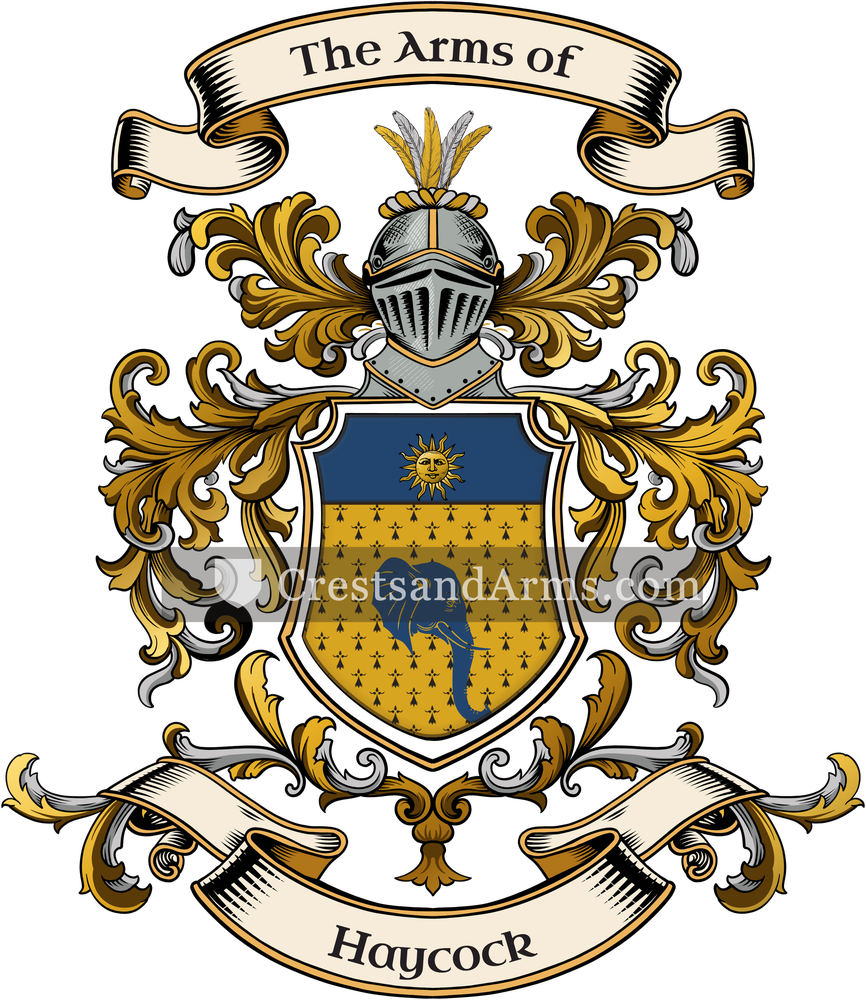 The Haycock coat of arms, drawn from the recorded blazon