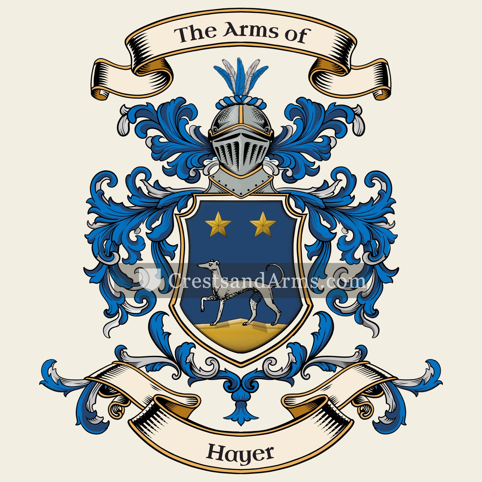 The Hayer coat of arms, drawn from the recorded blazon