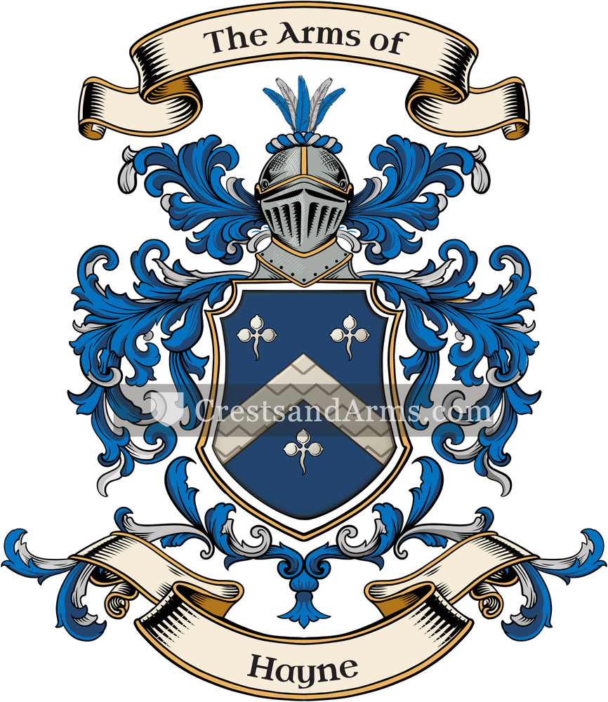 The Hayne coat of arms, drawn from the recorded blazon