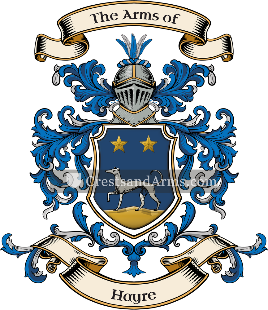 The Hayre coat of arms, drawn from the recorded blazon