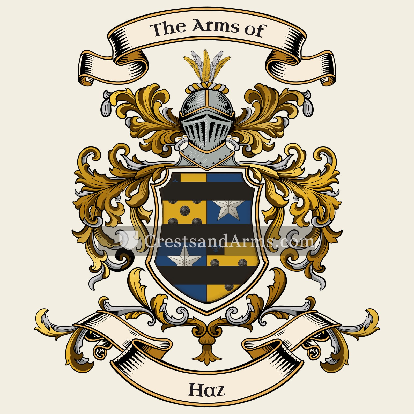The Haz coat of arms, drawn from the recorded blazon