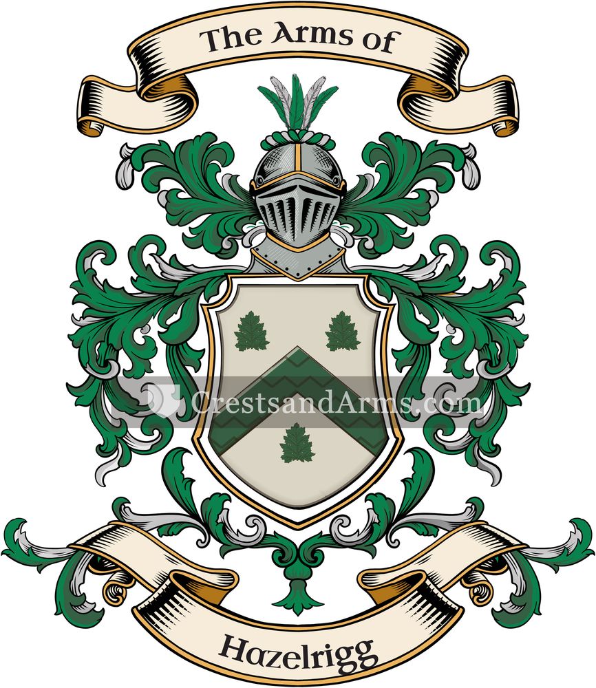 The Hazelrigg coat of arms, drawn from the recorded blazon