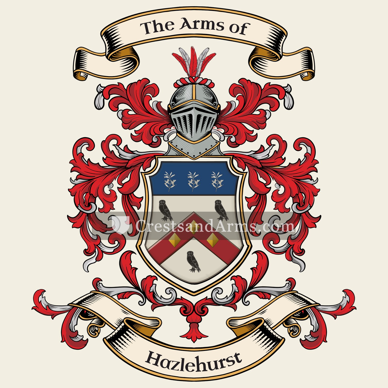 The Hazlehurst coat of arms, drawn from the recorded blazon