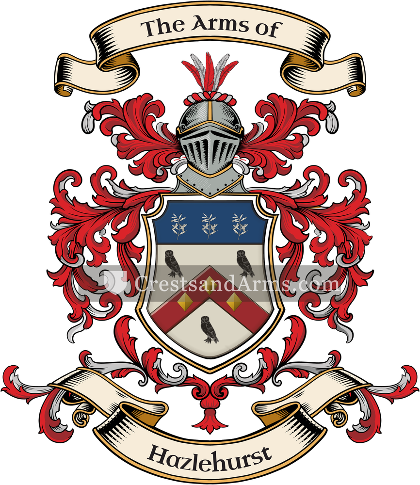 The Hazlehurst coat of arms, drawn from the recorded blazon