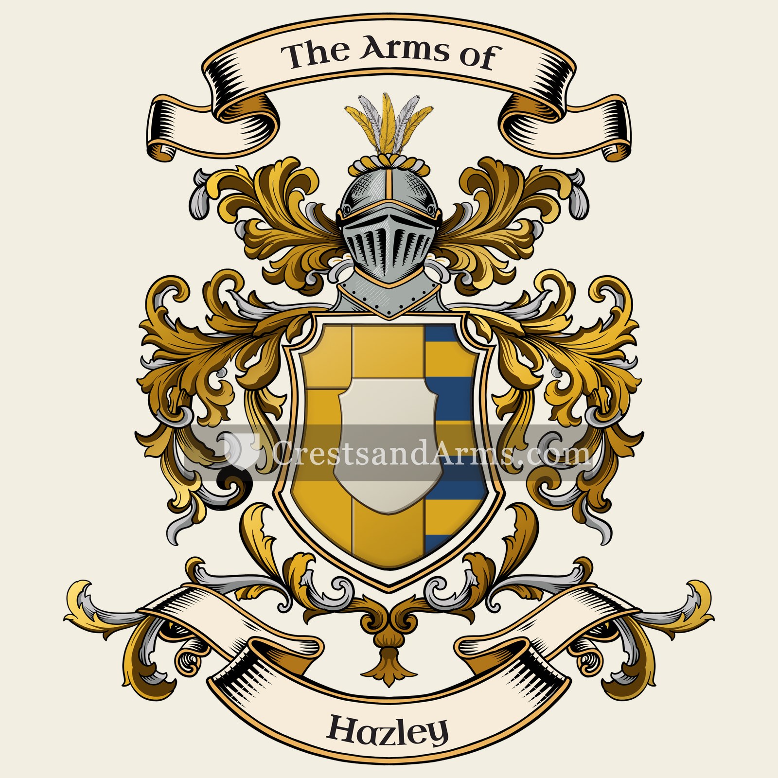 The Hazley coat of arms, drawn from the recorded blazon
