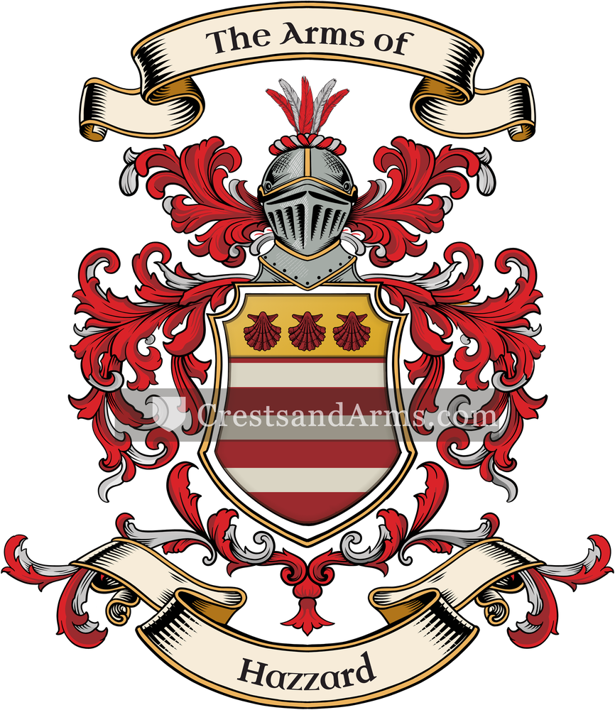 The Hazzard coat of arms, drawn from the recorded blazon