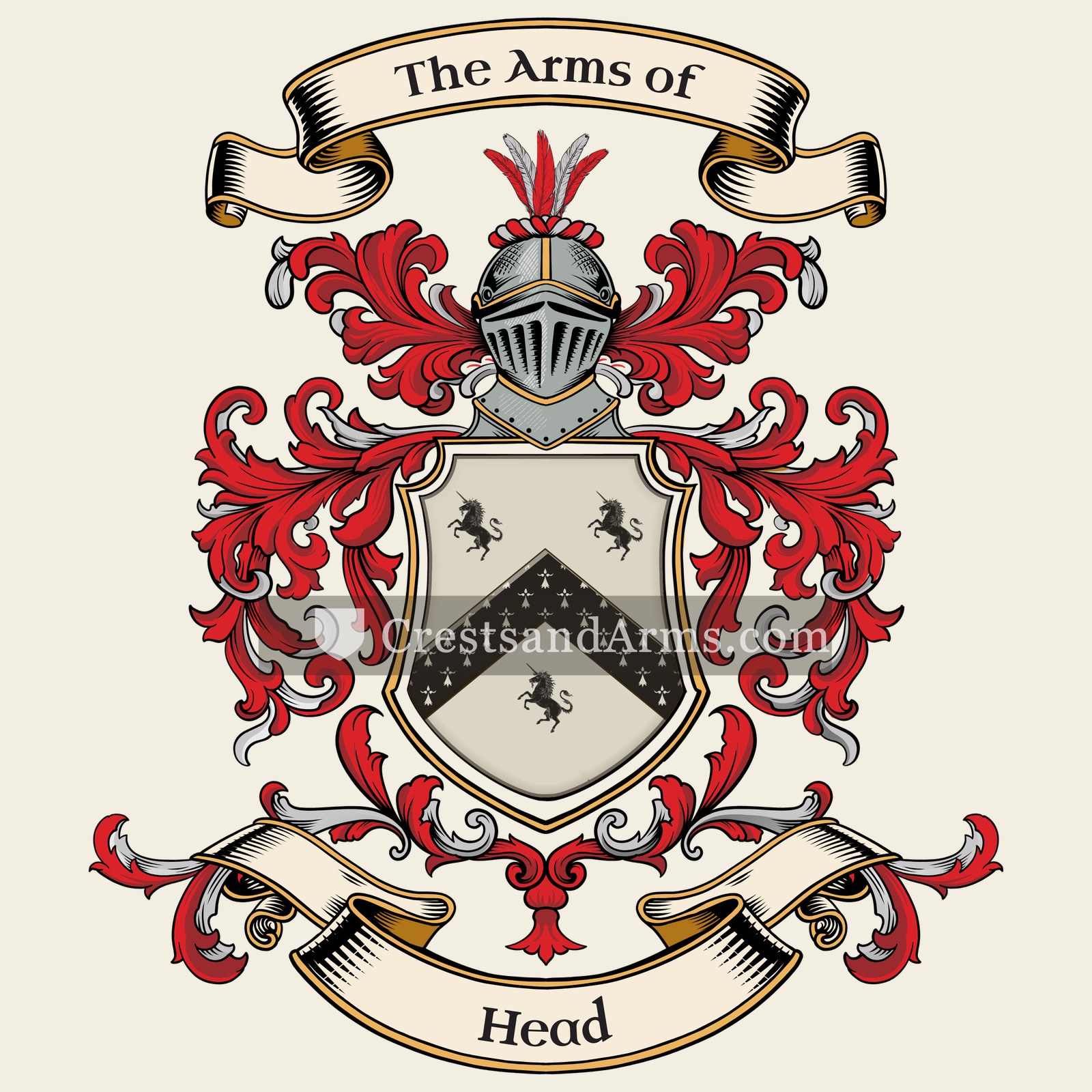 The Head coat of arms, drawn from the recorded blazon