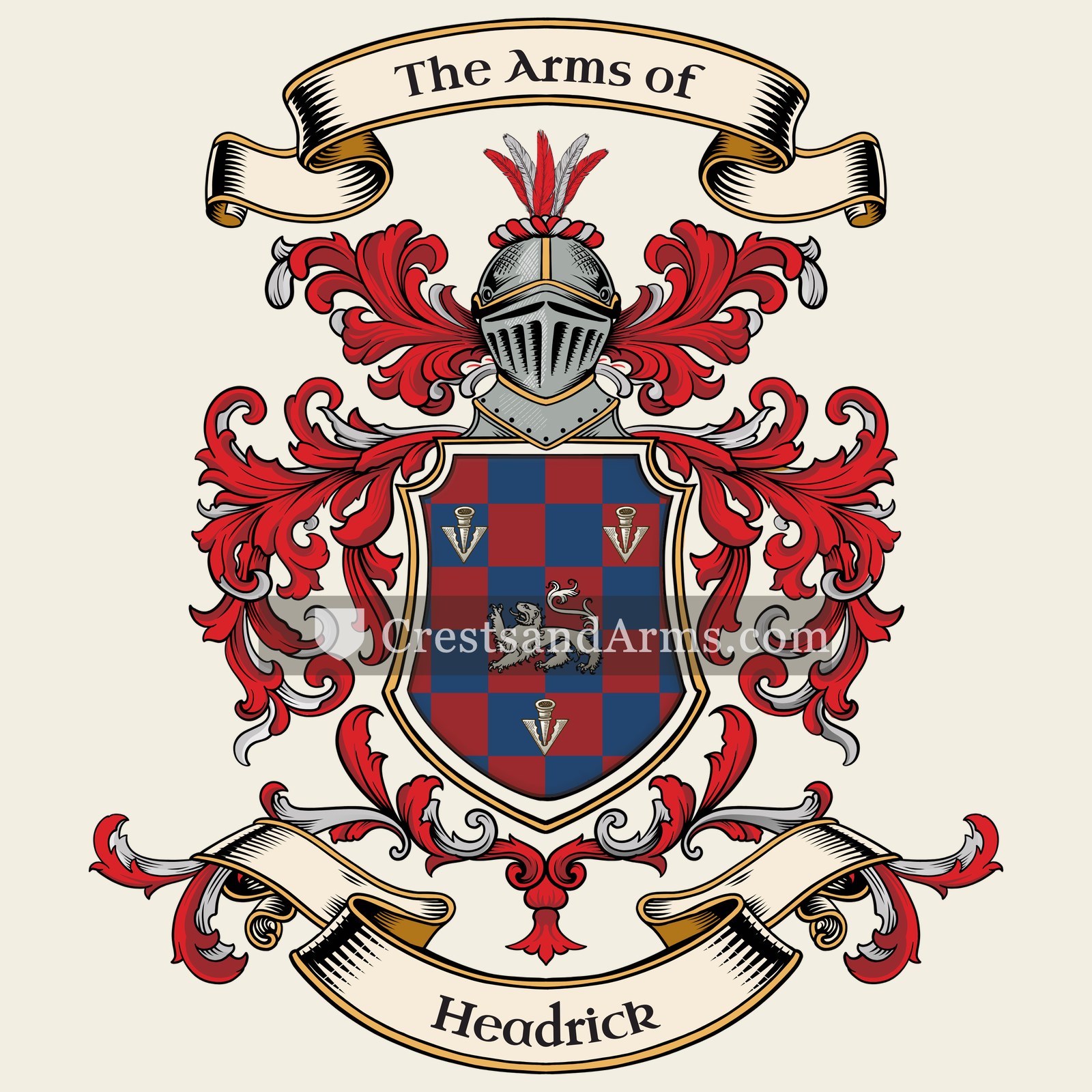 The Headrick coat of arms, drawn from the recorded blazon