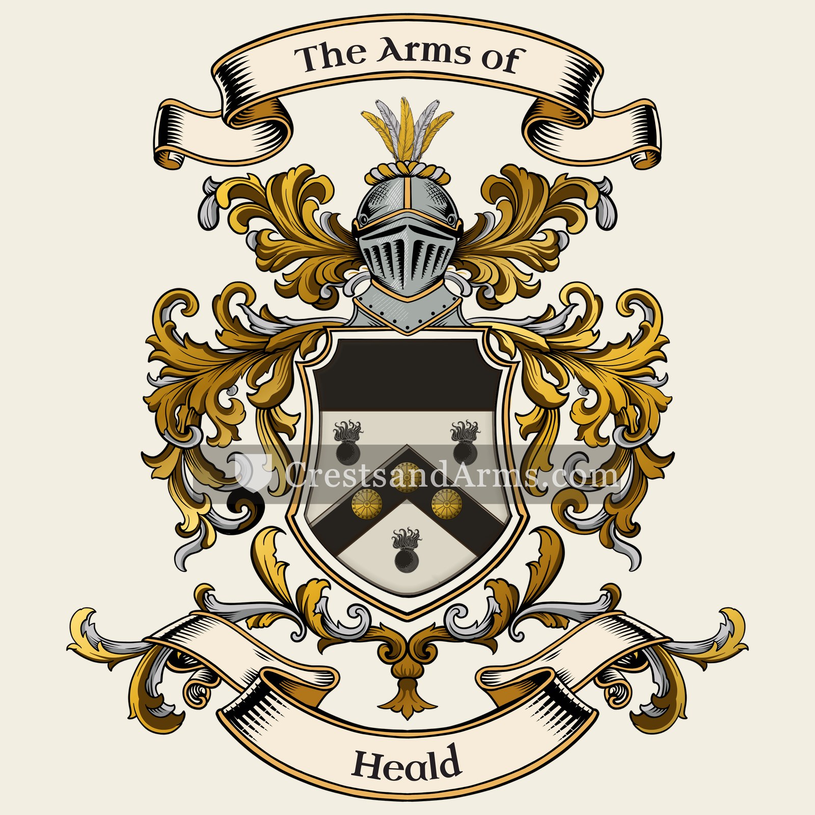 The Heald coat of arms, drawn from the recorded blazon