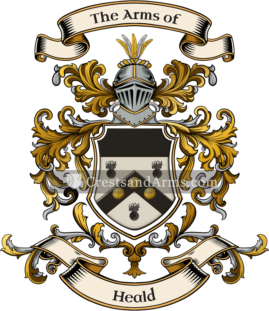 The Heald coat of arms, drawn from the recorded blazon