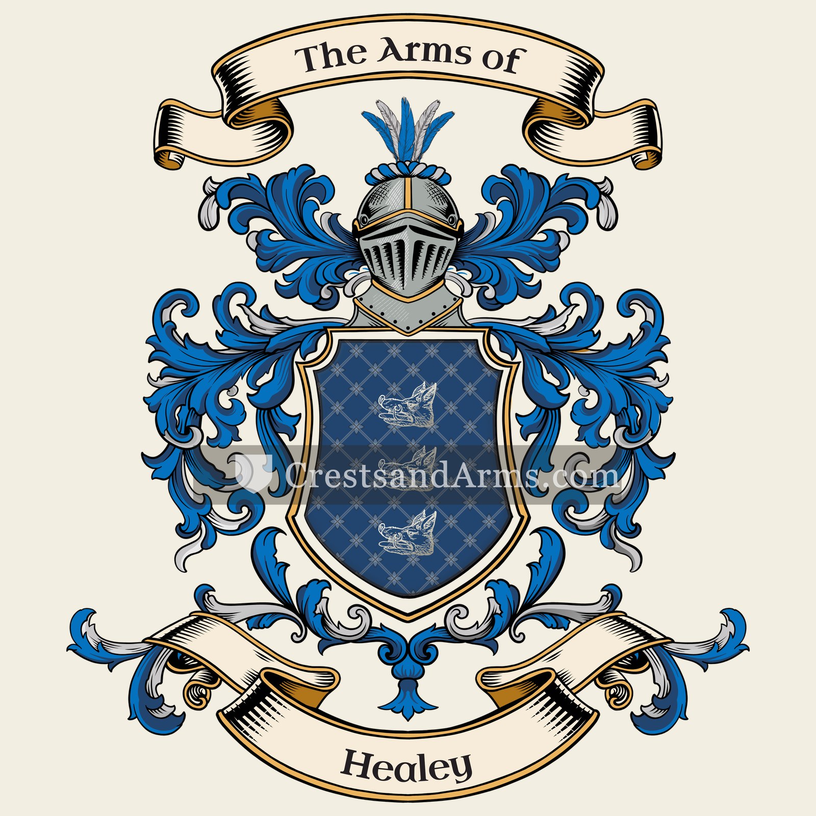 The Healey coat of arms, drawn from the recorded blazon