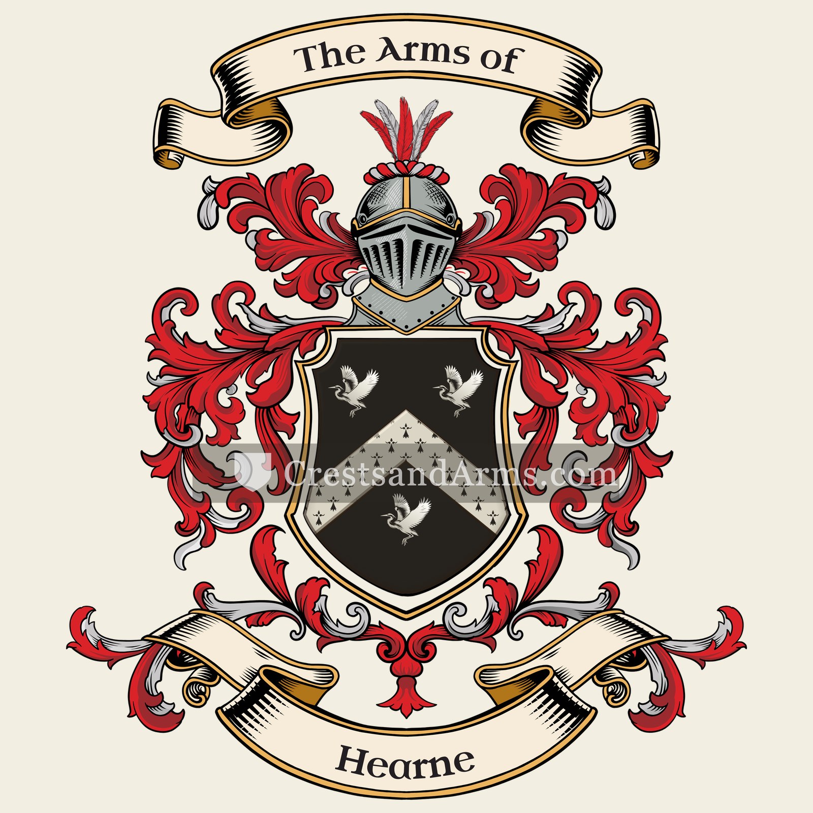 The Hearne coat of arms, drawn from the recorded blazon