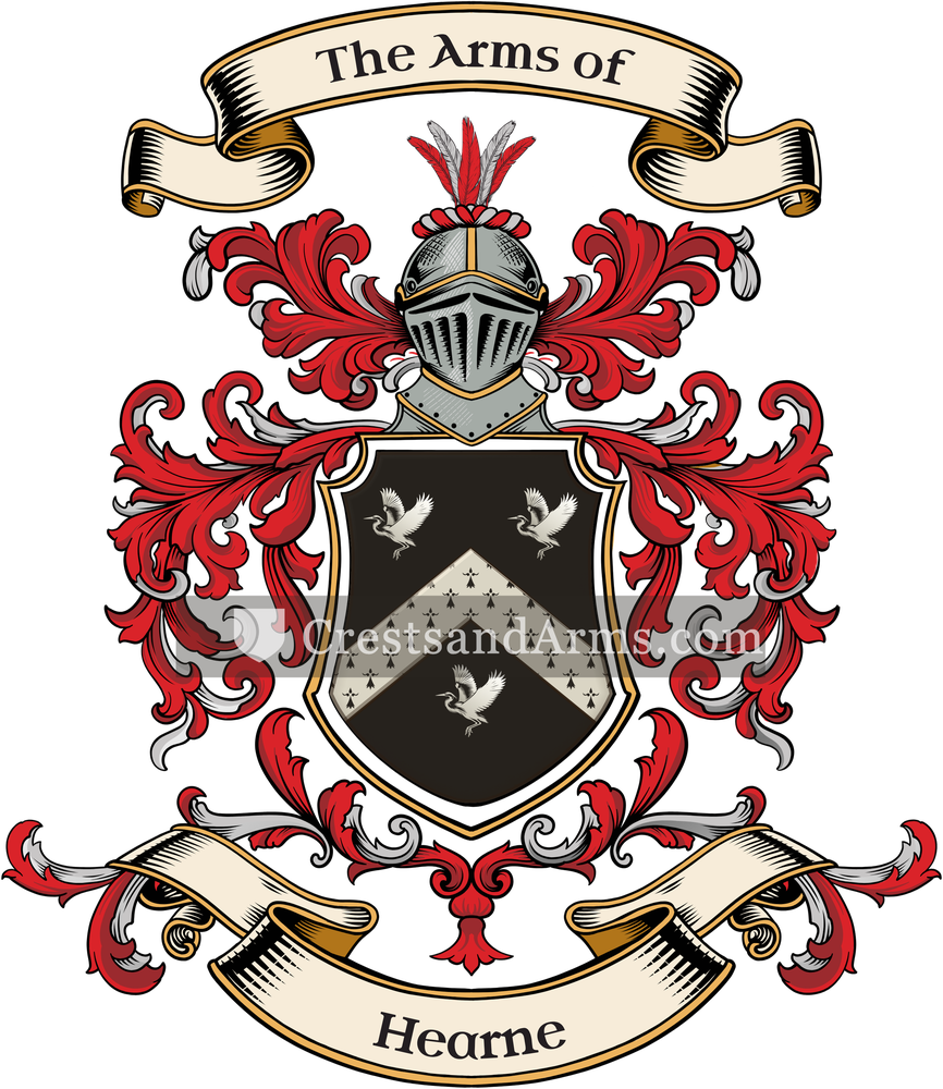 The Hearne coat of arms, drawn from the recorded blazon