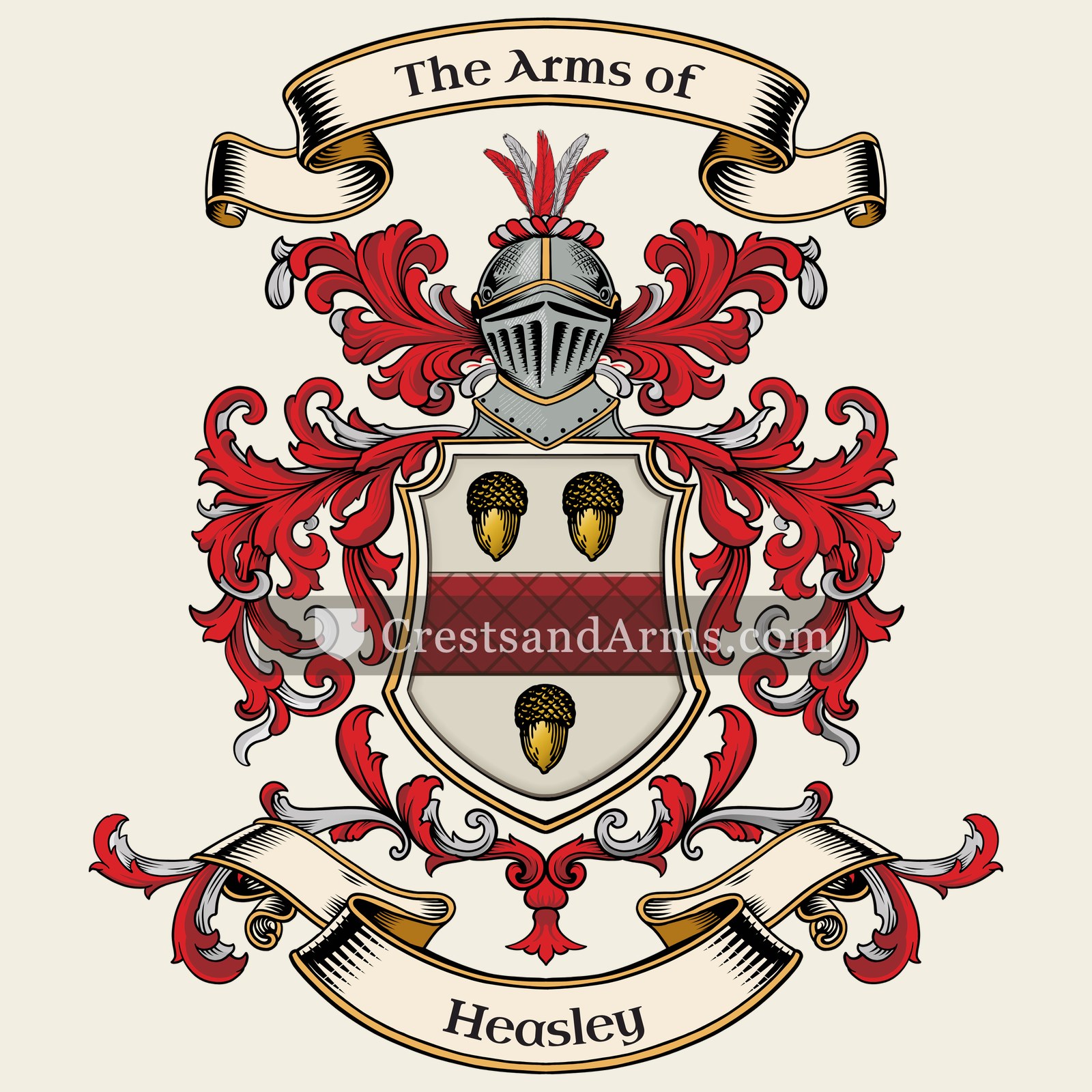 The Heasley coat of arms, drawn from the recorded blazon