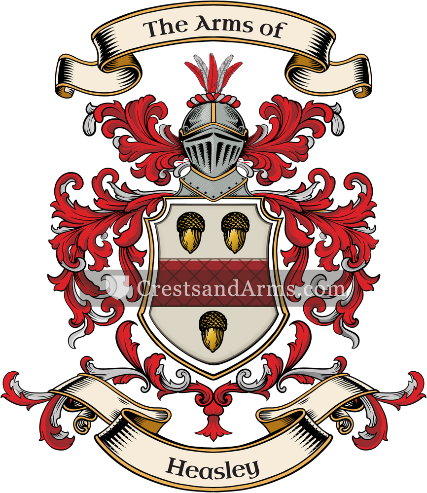 The Heasley coat of arms, drawn from the recorded blazon