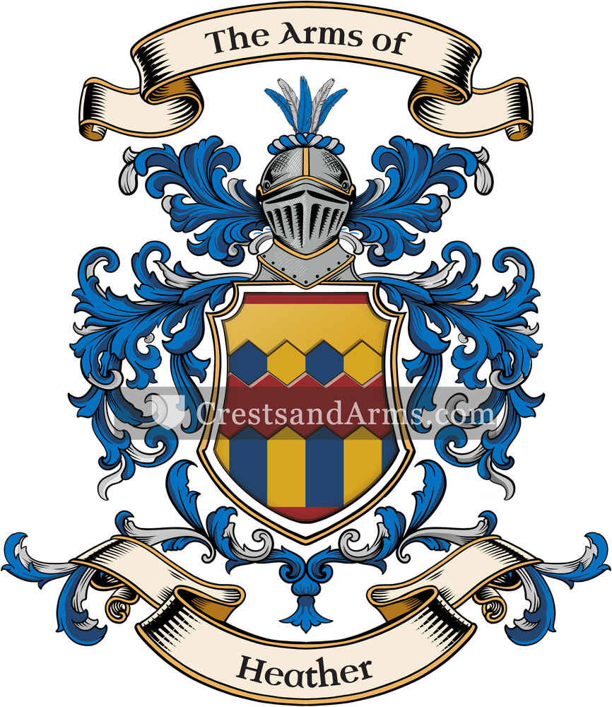 The Heather coat of arms, drawn from the recorded blazon