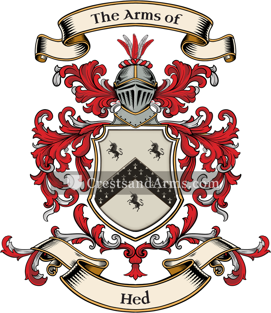 The Hed coat of arms, drawn from the recorded blazon