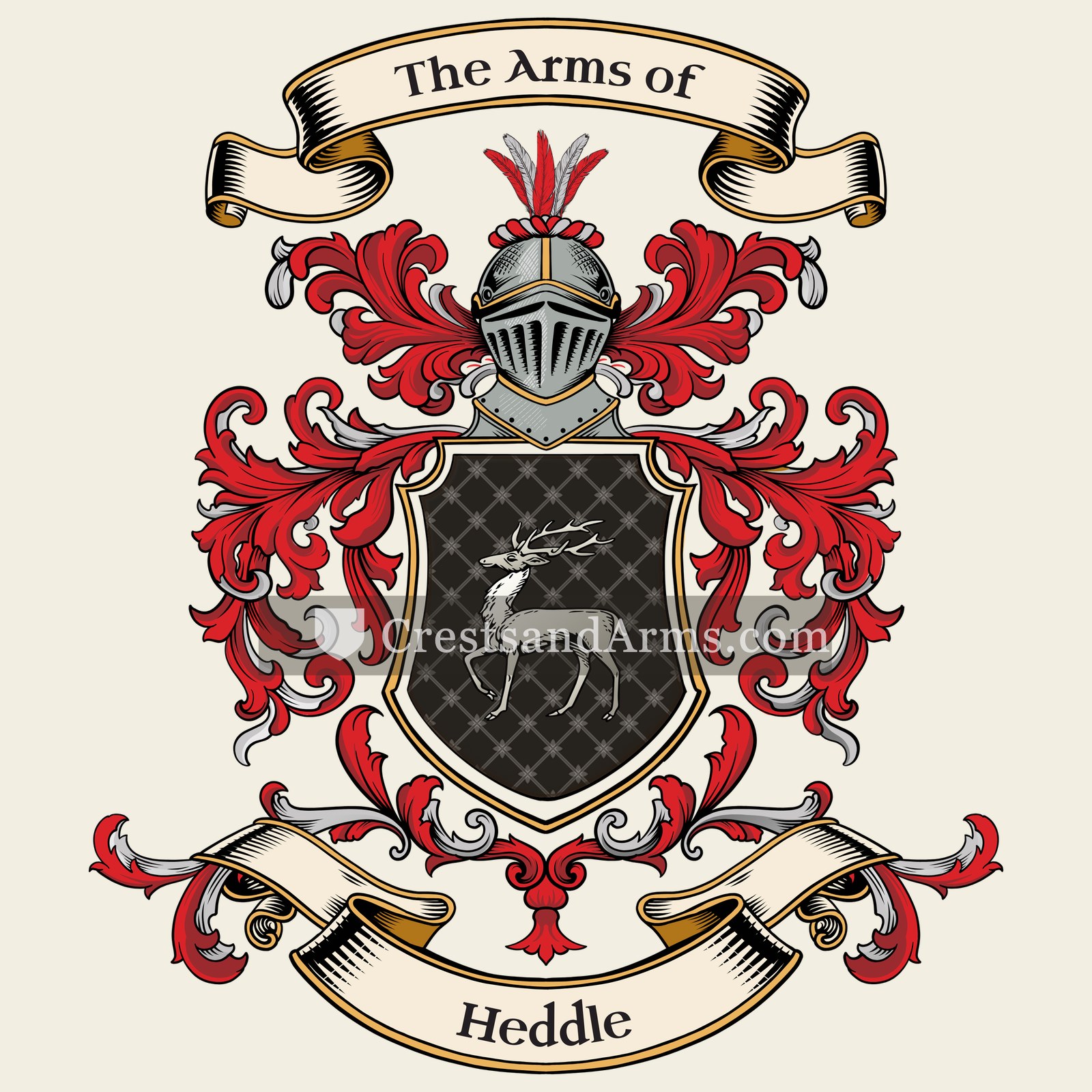 The Heddle coat of arms, drawn from the recorded blazon