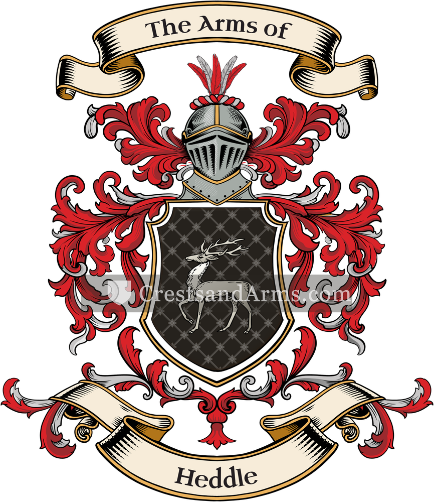 The Heddle coat of arms, drawn from the recorded blazon