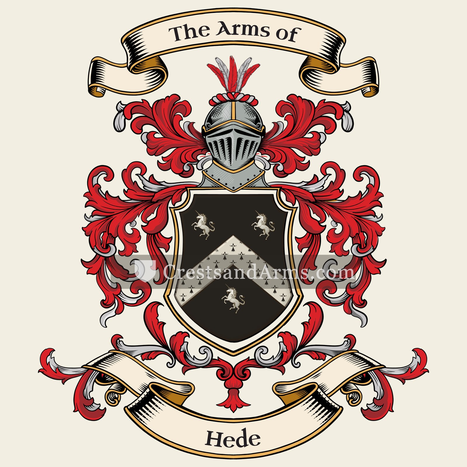 The Hede coat of arms, drawn from the recorded blazon