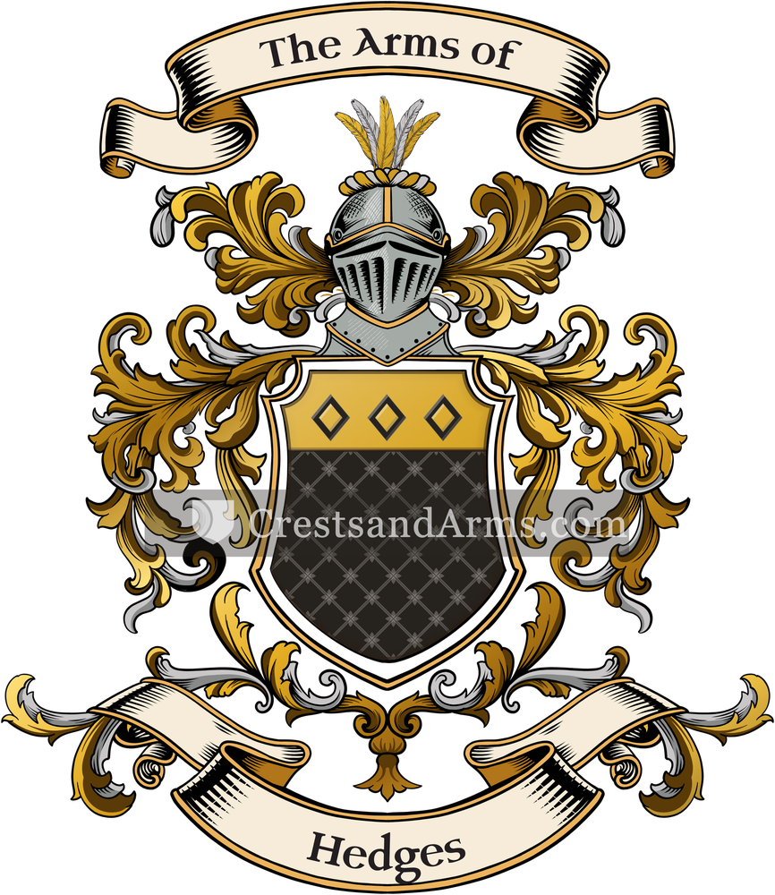 The Hedges coat of arms, drawn from the recorded blazon