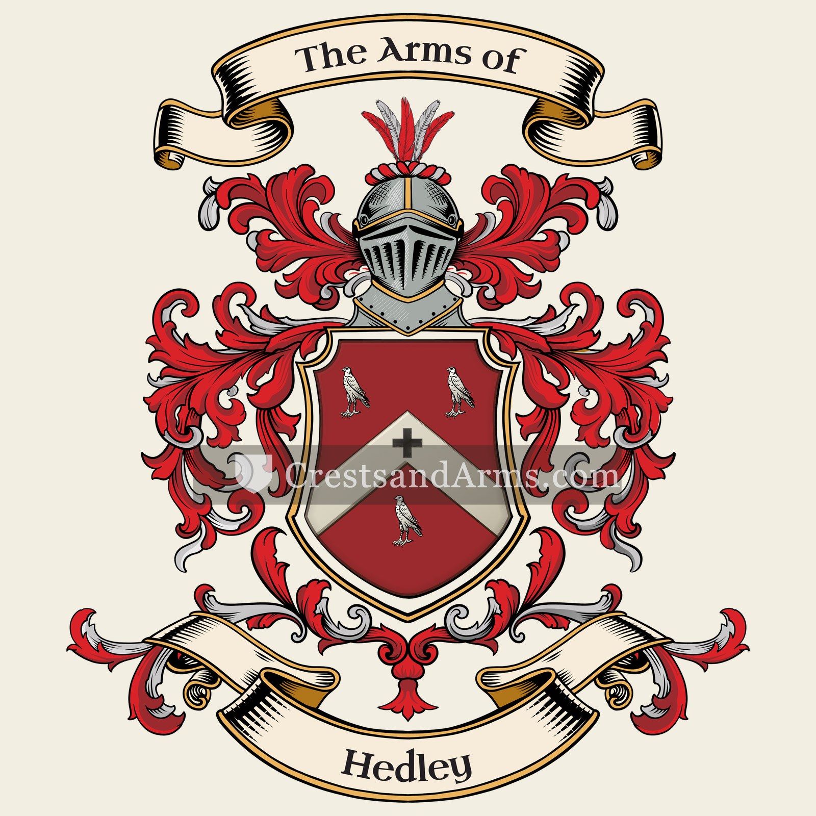 The Hedley coat of arms, drawn from the recorded blazon