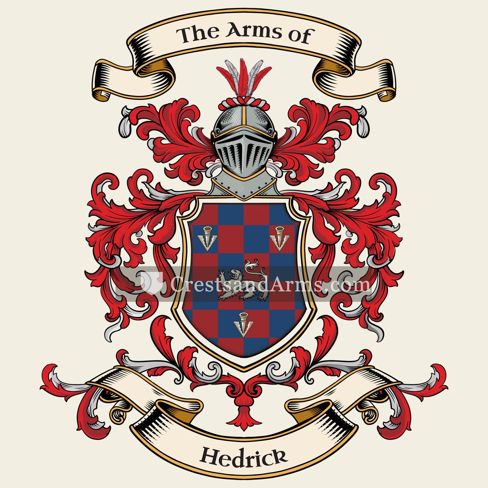 The Hedrick coat of arms, drawn from the recorded blazon